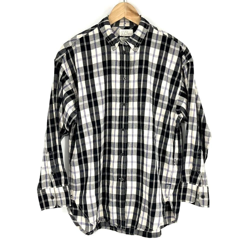 J Crew Shirt Size 4 Womens Ivory Fig Featherweight Flannel Friday Plaid Relaxed